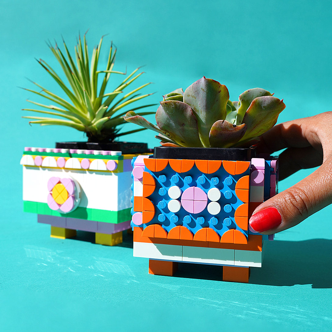 Lego social media content by Kitiya Palaskas sees two planters be created with lego dots